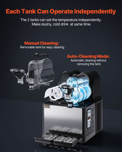 Commercial Slushy Machine, 3LX2 Tank Slush Drink Maker, Drink Machine With Temperature Preservation, Stainless Steel Home Slush Drink Machine With Automatic Clean, Black