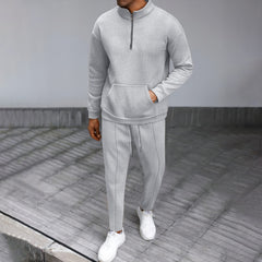 Turtleneck Half Zip Pocket Long Sleeve Sweater Trousers Casual Suit