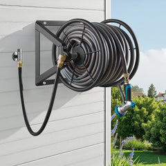 Wall Mounted Garden Hose Reel 200ft Manual Hose Winder Brass Fitting