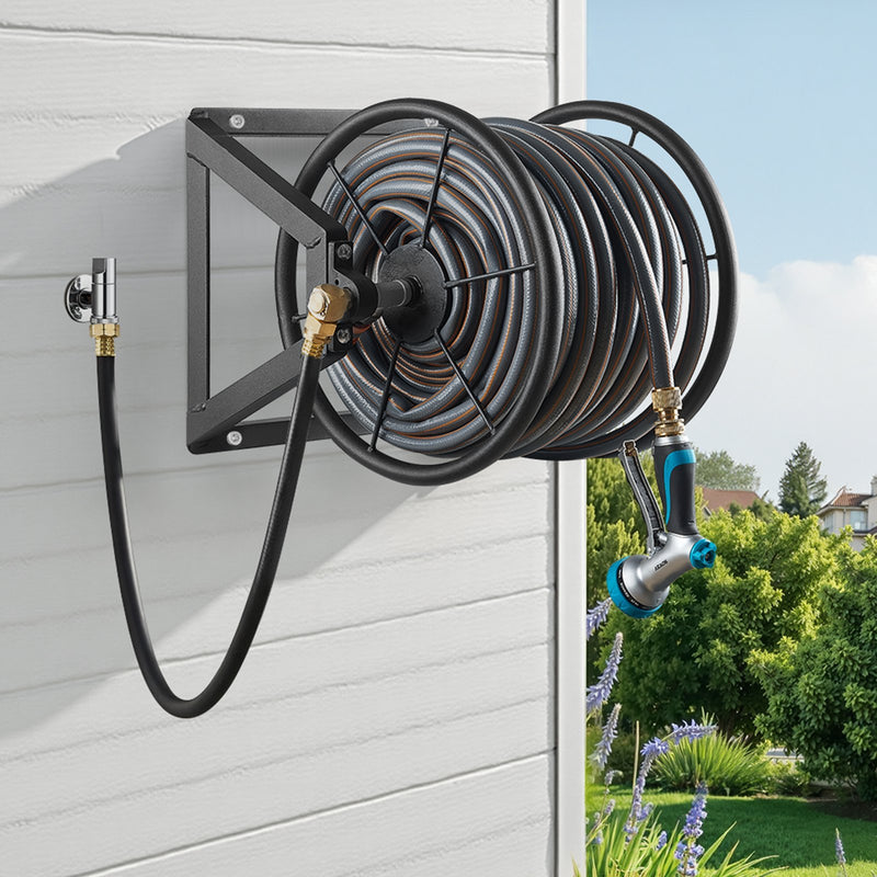 Wall Mounted Garden Hose Reel 200ft Manual Hose Winder Brass Fitting