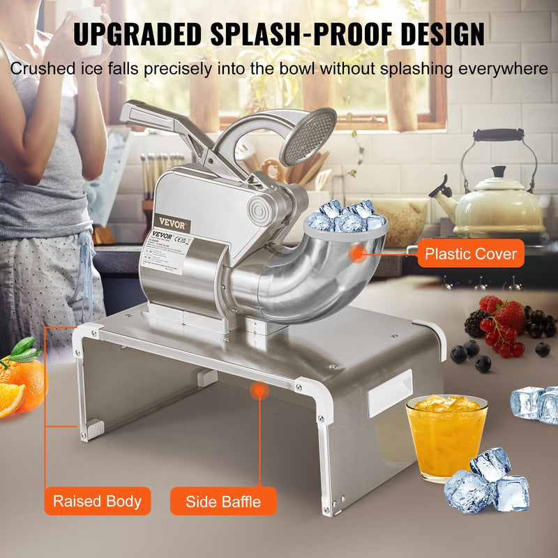VEVOR Ice Crushers Machine, 661lbs Per Hour Electric Snow Cone Maker With 4 Blades, Stainless Steel Shaved Ice Machine With Cover, 300W Ice Shaver Machine For Margaritas, Home And Commercial Use