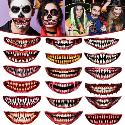 18 Sheets Halloween Temporary Tattoo Stickers 18 Styles Realistic Face Tattoo Face Stick Horror Prank Props Make Up Face Decals Cosplay Decor For Halloween Trick Or Treat Party Costumes Party