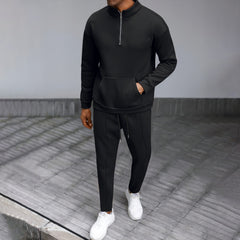 Turtleneck Half Zip Pocket Long Sleeve Sweater Trousers Casual Suit