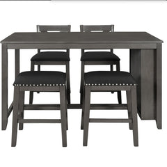 TOPMAX 5 Pieces Counter Height Rustic Farmhouse Dining Room Wooden Bar Table Set With 2 Stools And 2 Chairs, Gray