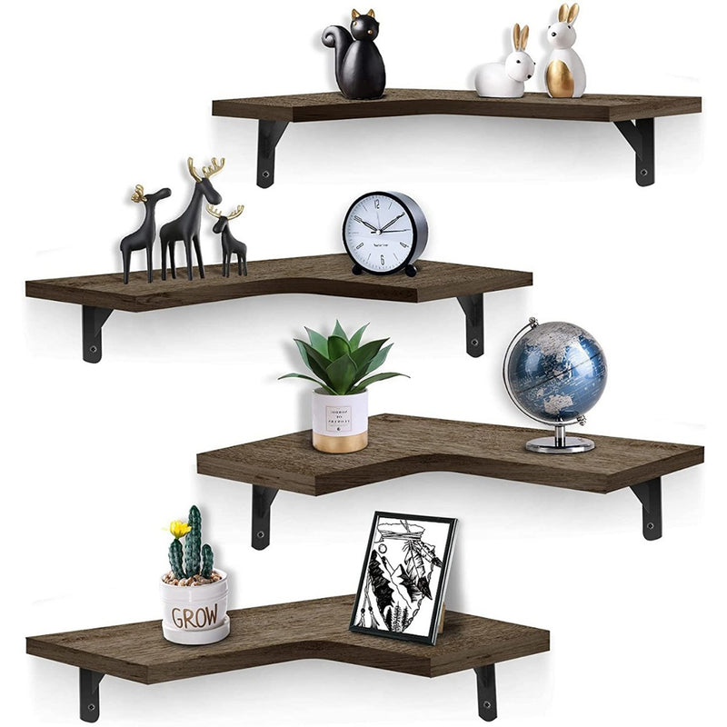4Packs Per Set Corner Floating Shelf Wall Mount Display Storage Shelf Organizer Wood Metal Bedroom Living Room Decoration