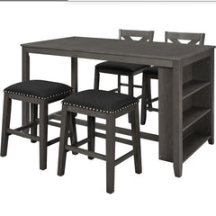 TOPMAX 5 Pieces Counter Height Rustic Farmhouse Dining Room Wooden Bar Table Set With 2 Stools And 2 Chairs, Gray