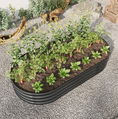 Raised Garden Bed Outdoor, Oval Metal Planter For Plants, Vegetables, Flowers