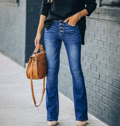 High Waist Bell Bottom Jeans Trendy Wear Washed Out Street Style Women's Denim Pants