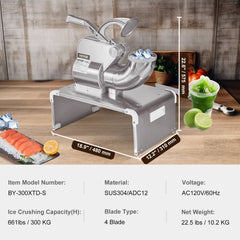 VEVOR Ice Crushers Machine, 661lbs Per Hour Electric Snow Cone Maker With 4 Blades, Stainless Steel Shaved Ice Machine With Cover, 300W Ice Shaver Machine For Margaritas, Home And Commercial Use