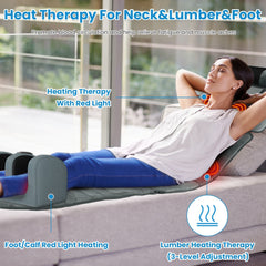 1Set Full Body Electric Massage Mat Heating Vibration Massage Pad Cushion Back Massage Mattress Chair Pad With Neck Foot Massage Head Pillow And Cloth Lumbar Pillow Timer Anti-Slip Bottom