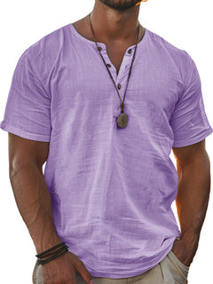Men's Fashion Wear Men's Stand Collar Half Cardigan 4 Button Short Sleeve Shirt