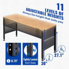 Workbench Adjustable Height,  2000 LBS Load Capacity, With Power Outlets & Hardwood Top & Metal Frame & Foot Pads, For Workshop Office Home